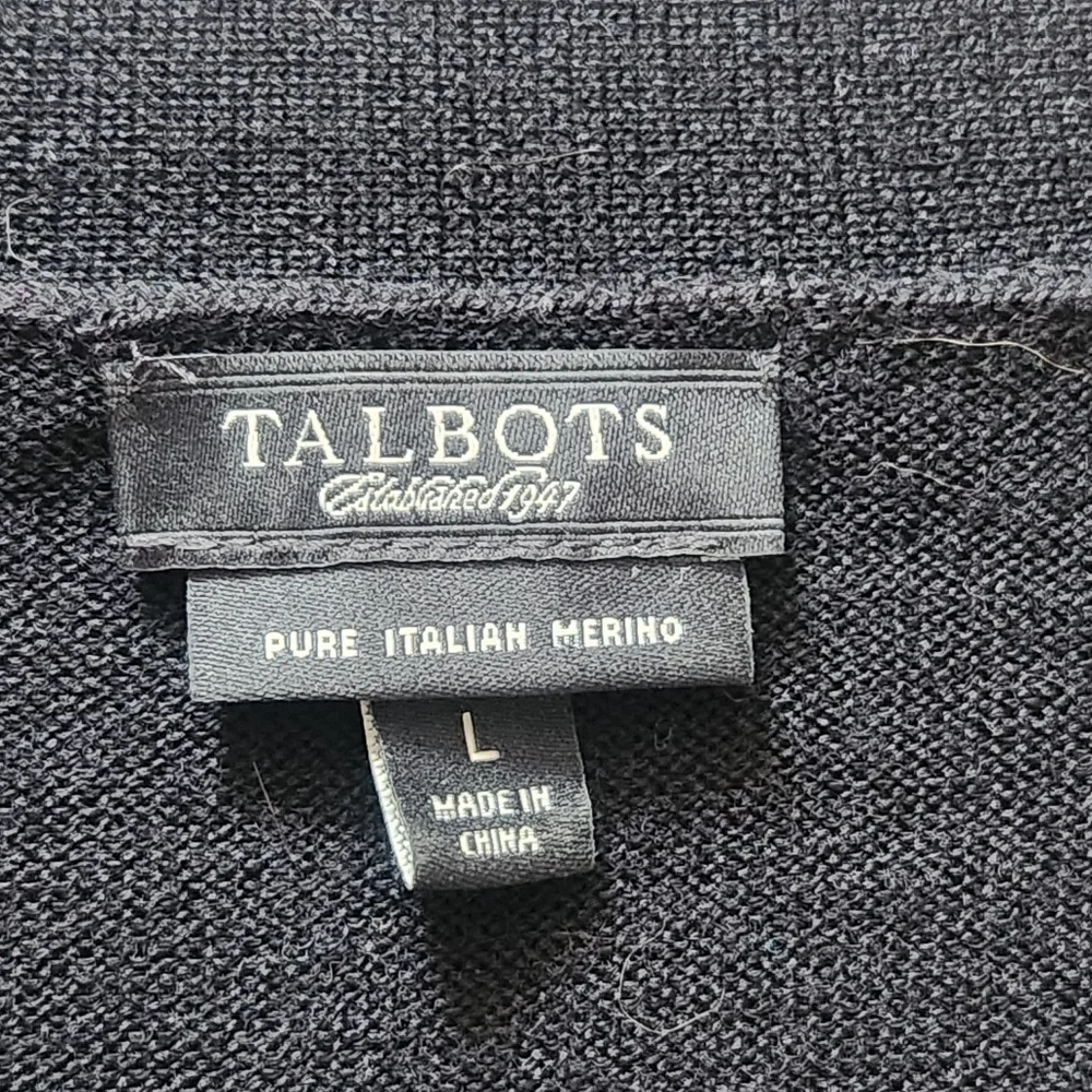 TALBOTS Women's Cardigan Large Black Argyle Preppy Academic Merino Wool Sweater - Picture 2 of 8